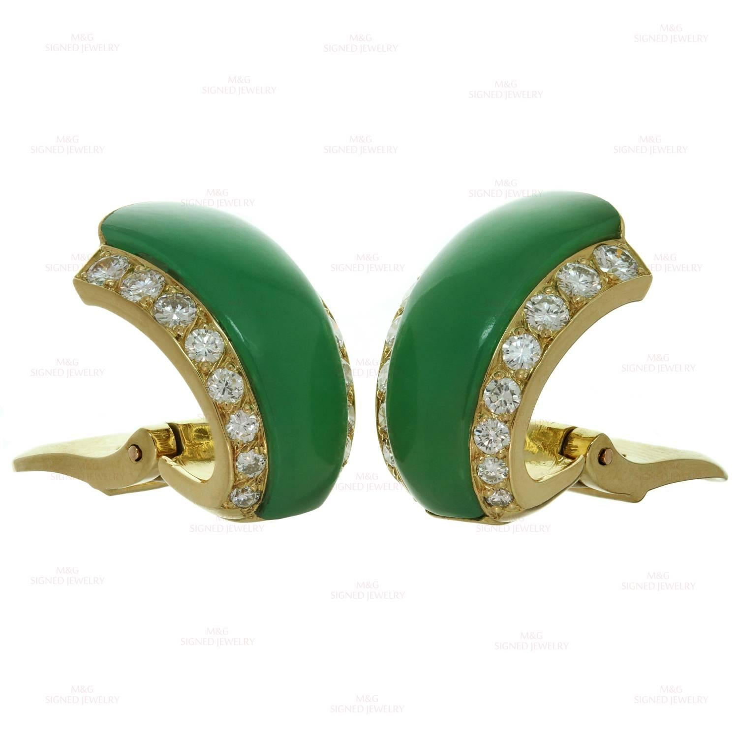 Van Cleef & Arpels Green Chrysoprase Diamond Gold Earrings 1