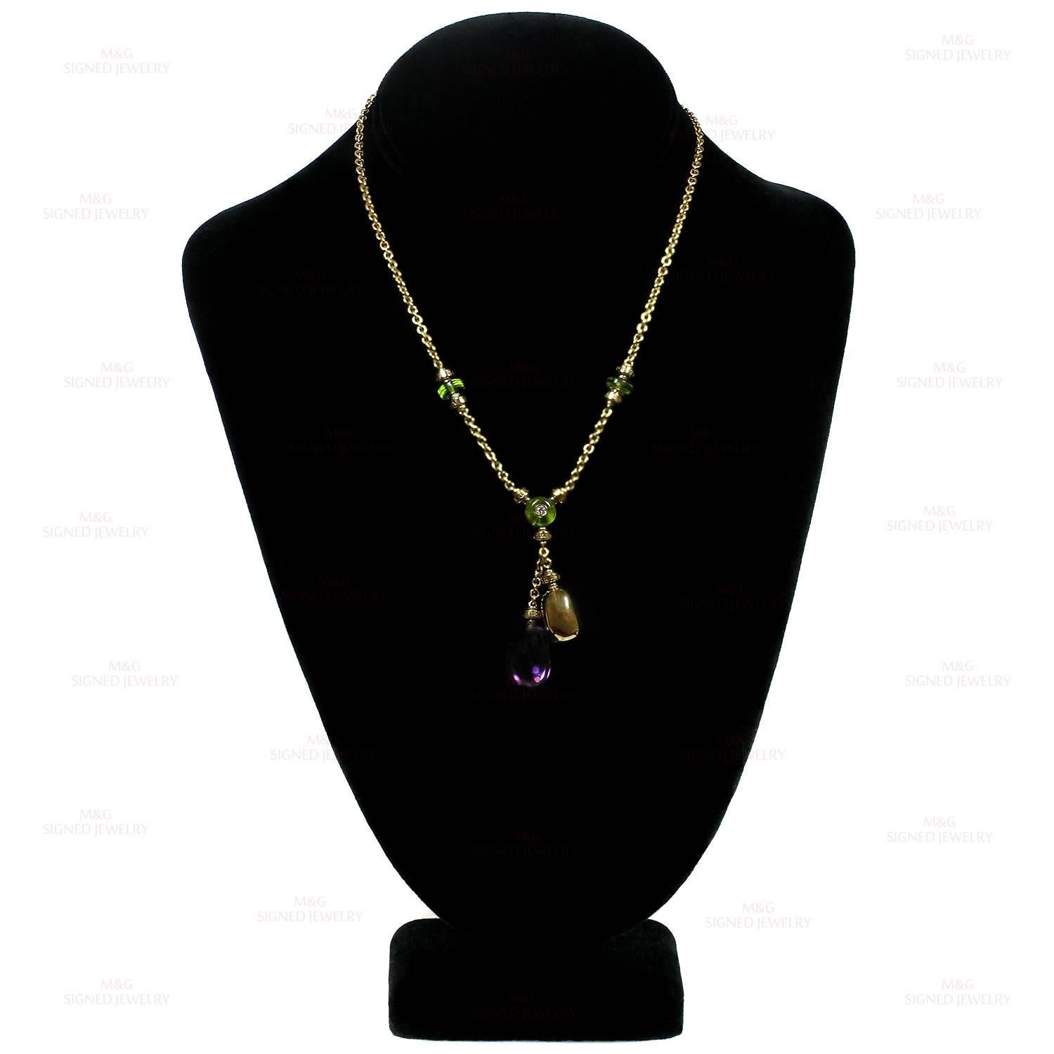 BULGARI Sassi Amethyst Peridot Diamond Yellow Gold Necklace In Excellent Condition In New York, NY