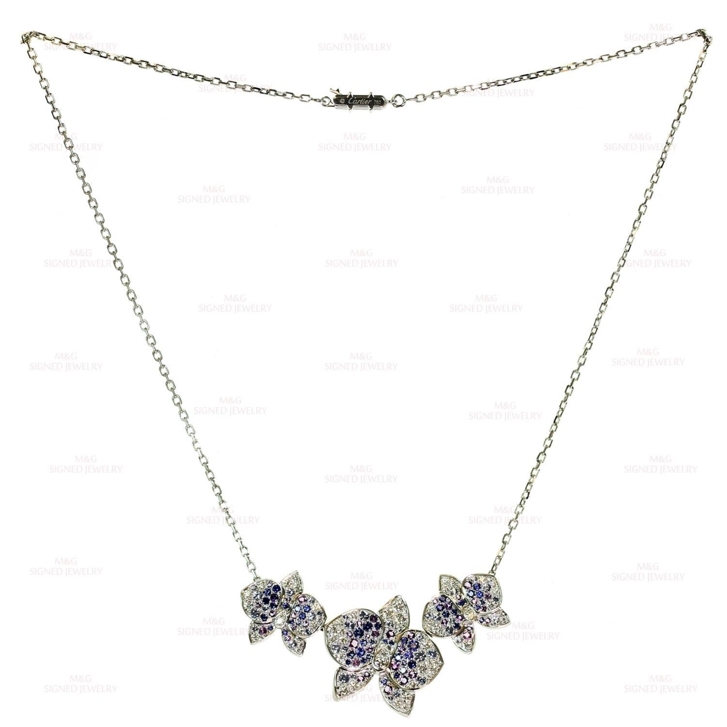 CARTIER Caresse D'Orchidees Diamond Sapphire Amethyst Necklace In Excellent Condition In New York, NY