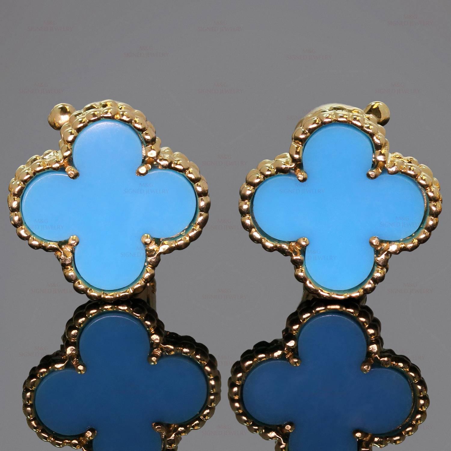 VAN CLEEF & ARPELS Alhambra Turquoise Yellow Gold Earrings 1