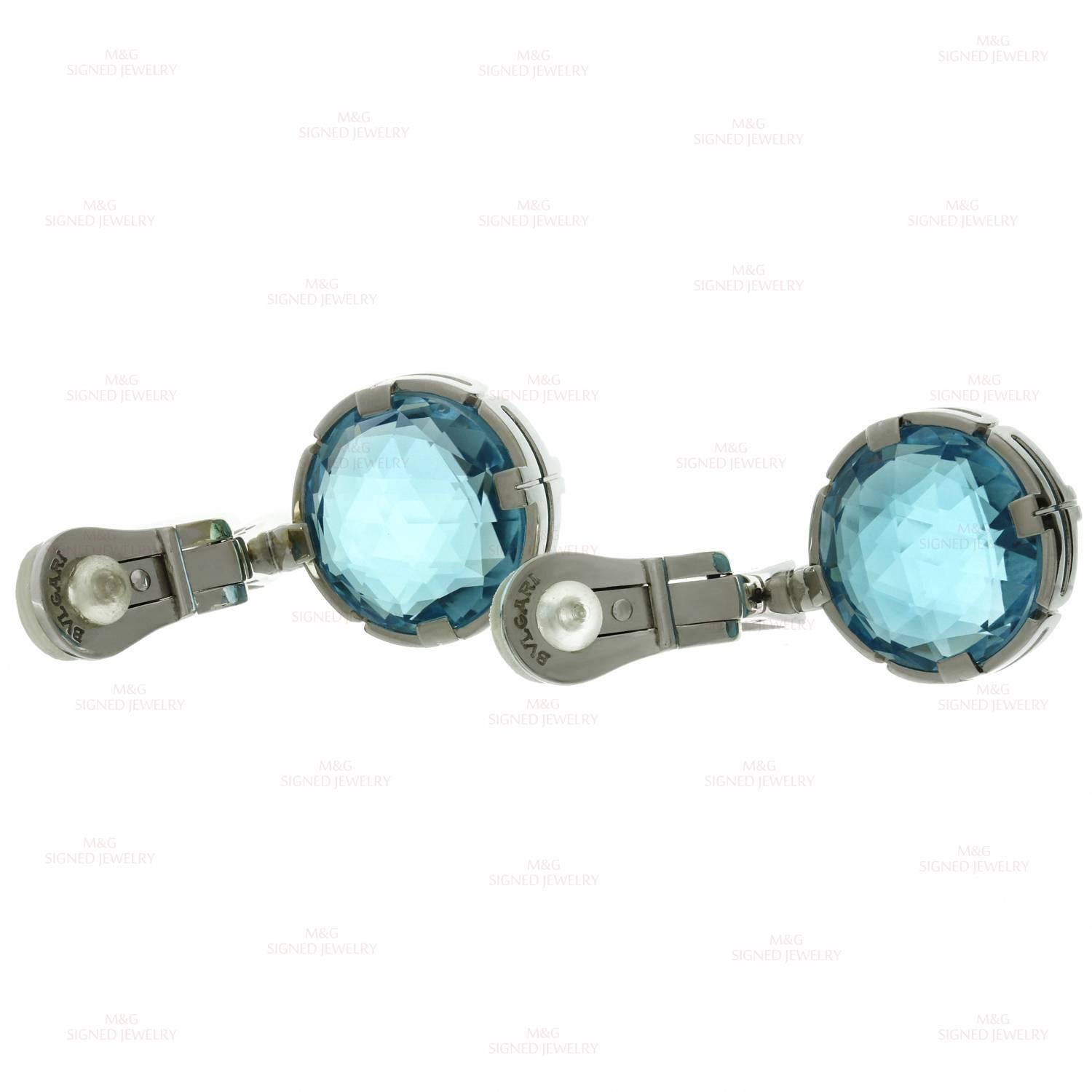 Bulgari Parentesi Diamond Blue Topaz White Gold Drop Earrings In Excellent Condition In New York, NY