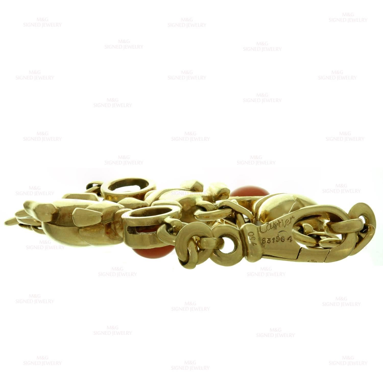 Women's Cartier Three Beetle Coral Turqoise Yellow Gold Bracelet