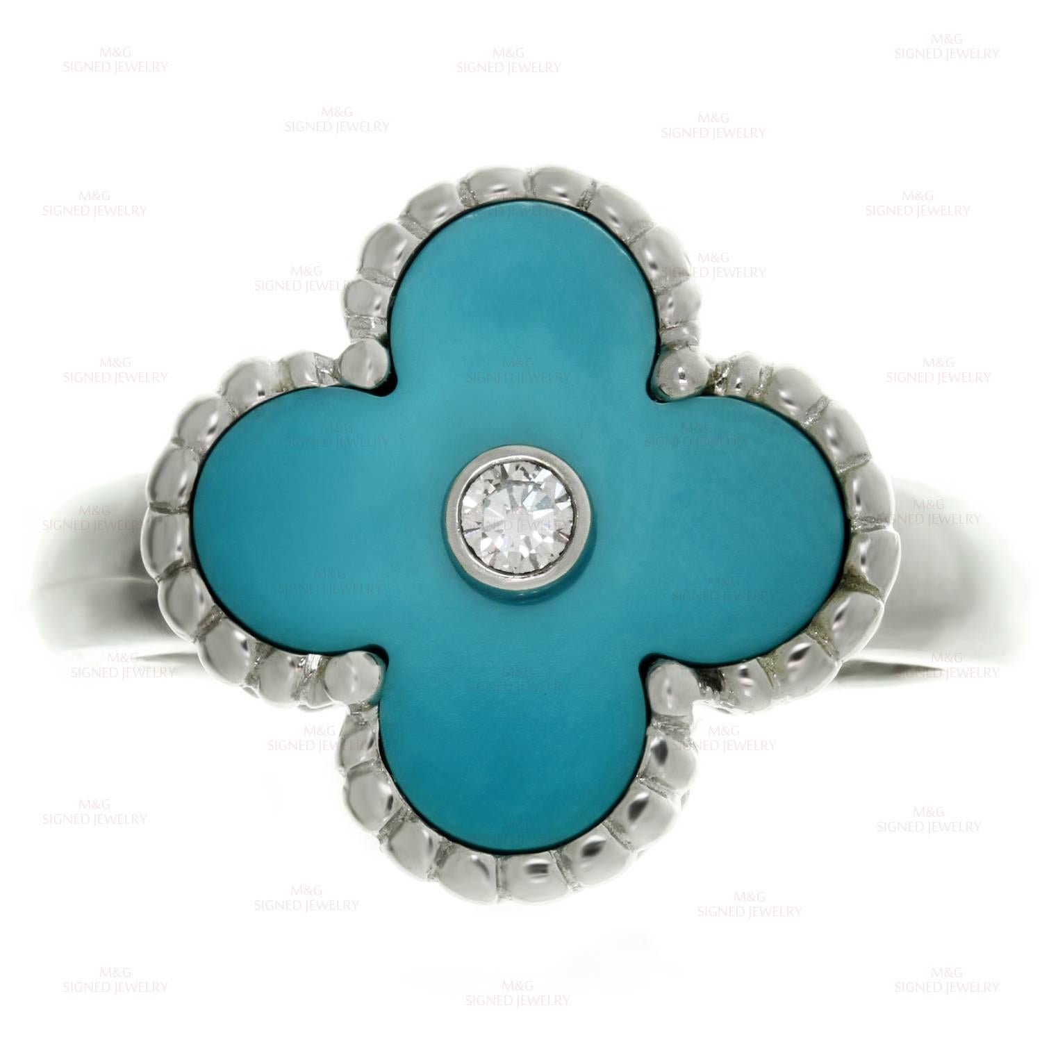 Van Cleef & Arpels Alhambra Turquoise Diamond White Gold Ring In Good Condition In New York, NY