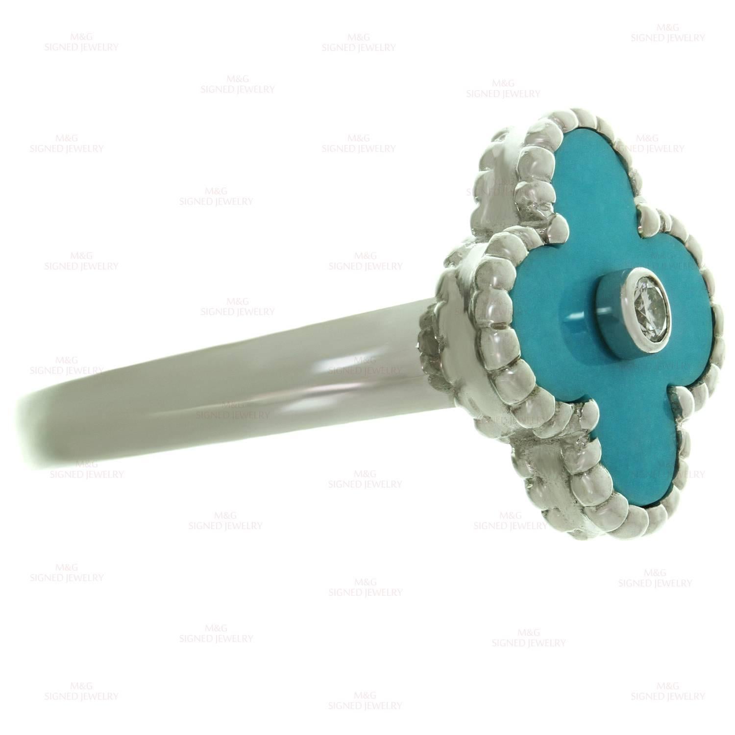 Women's Van Cleef & Arpels Alhambra Turquoise Diamond White Gold Ring