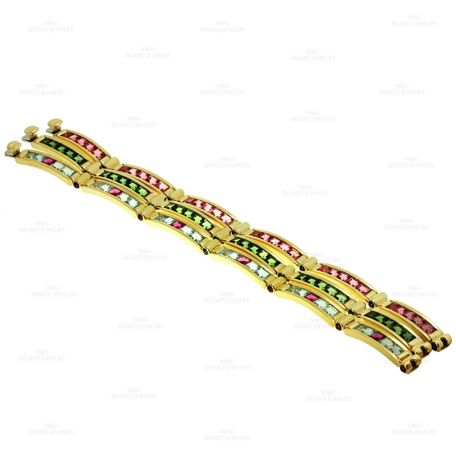 Bulgari Multicolor Gemstone Yellow Gold Set of Three Bracelets 3