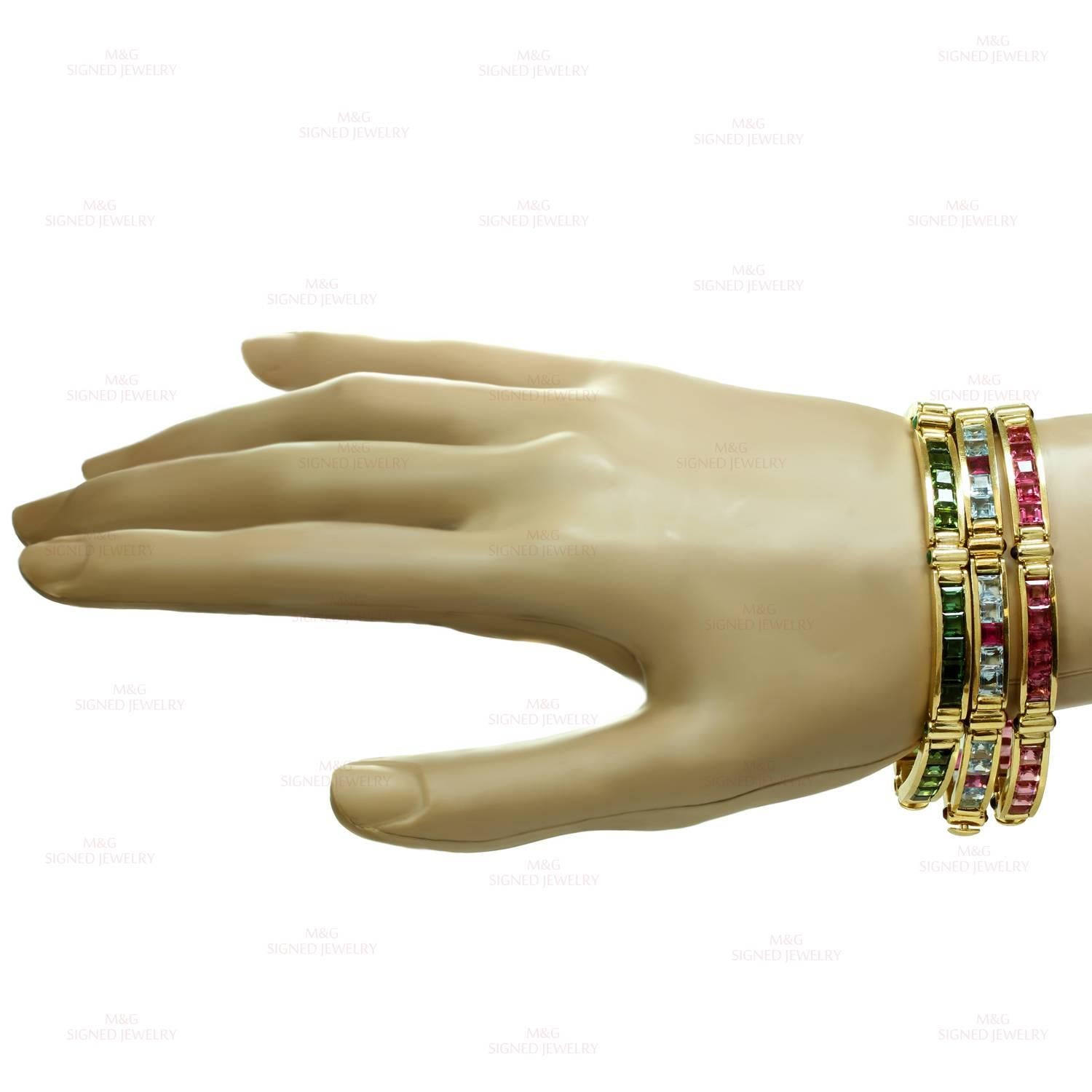 Women's Bulgari Multicolor Gemstone Yellow Gold Set of Three Bracelets