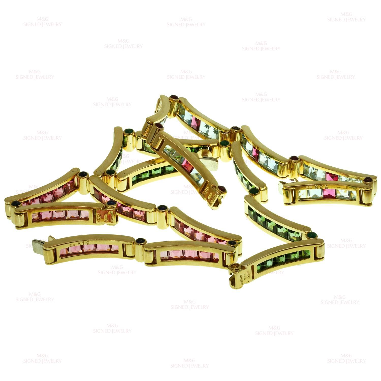 Bulgari Multicolor Gemstone Yellow Gold Set of Three Bracelets 4