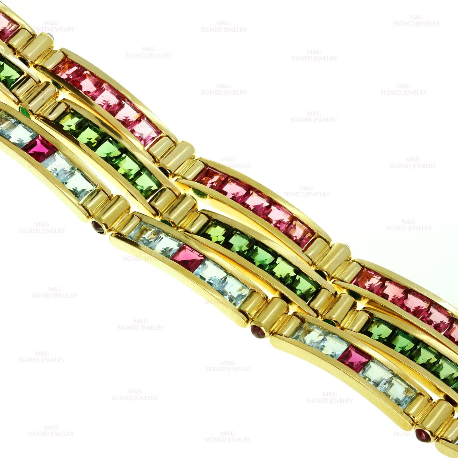 Bulgari Multicolor Gemstone Yellow Gold Set of Three Bracelets 2