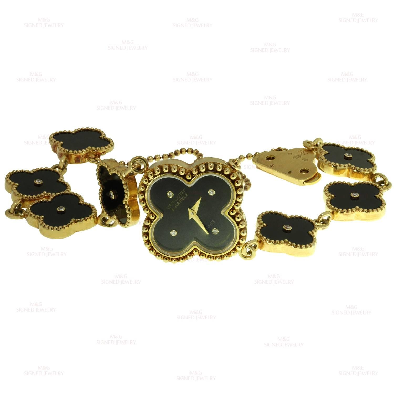 Women's Van Cleef & Arpels Alhambra Onyx Diamond Yellow Gold Watch