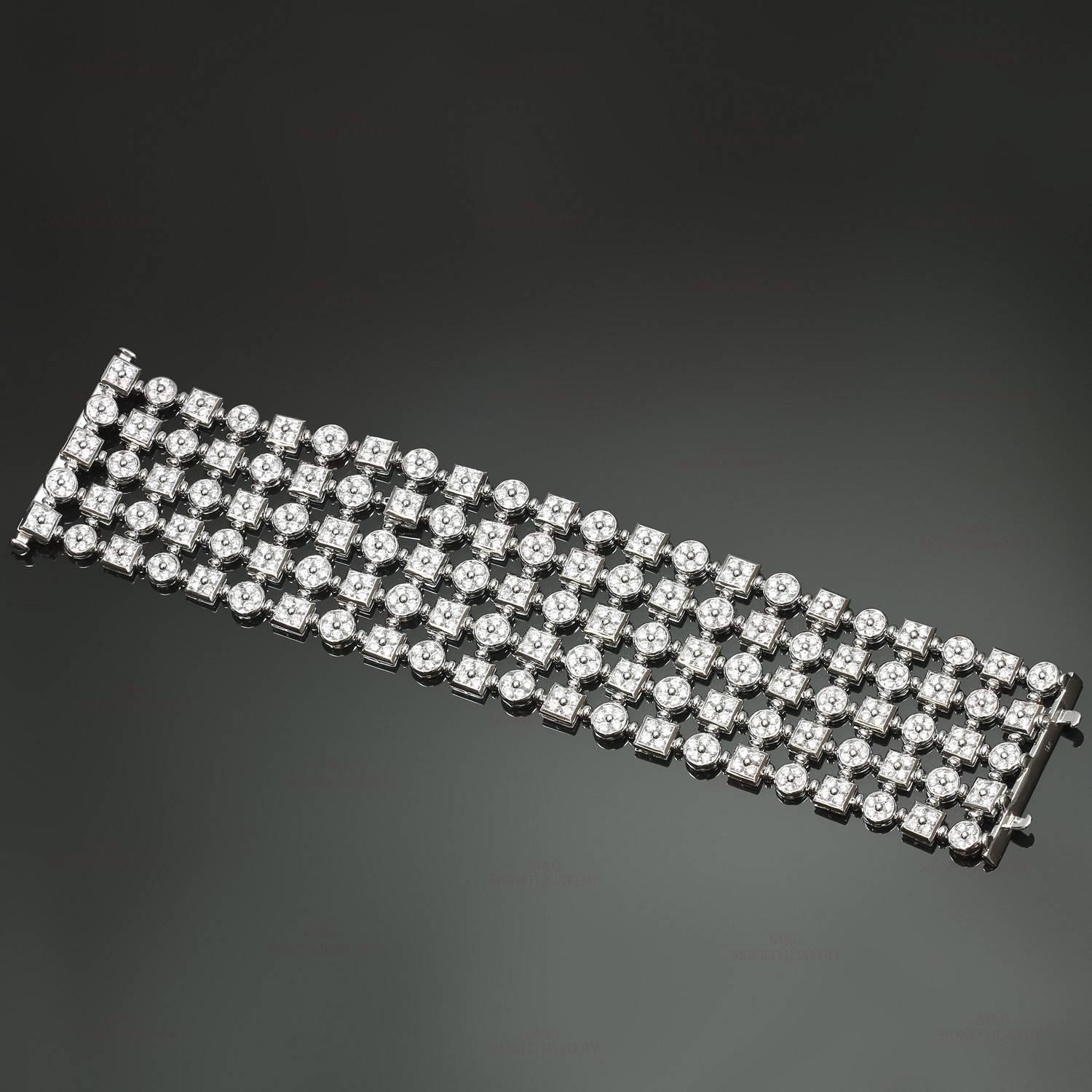Women's Diamond White Gold Wide Flexible Bracelet Attributed BULGARI LUCEA Collection  For Sale