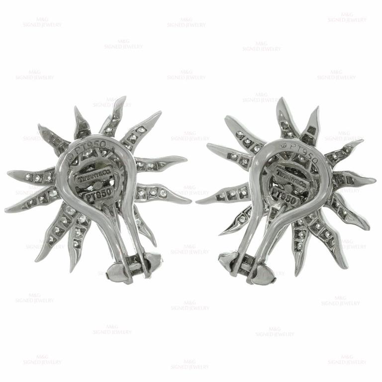 Tiffany and Co. Diamond Platinum Lace Sunburst Clip-On Earrings at ...