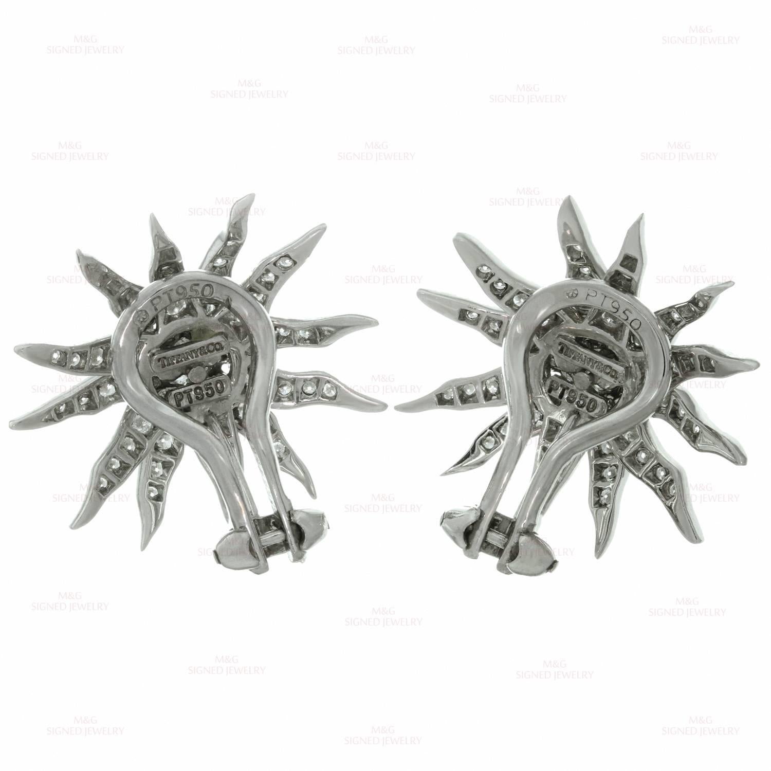 Tiffany & Co. Diamond Platinum Lace Sunburst Clip-On Earrings In Excellent Condition In New York, NY