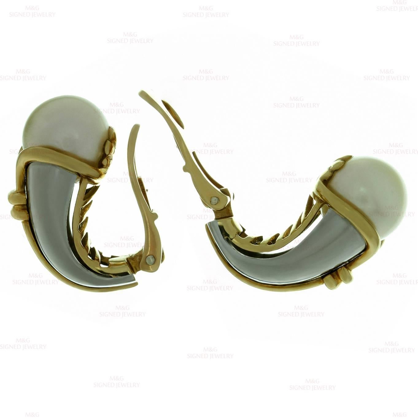 Bulgari Cornucopia Pearl Yellow Gold Clip-On Earrings In Excellent Condition In New York, NY