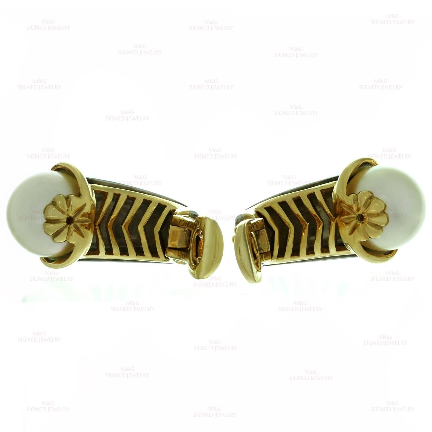 Bulgari Cornucopia Pearl Yellow Gold Clip-On Earrings 2