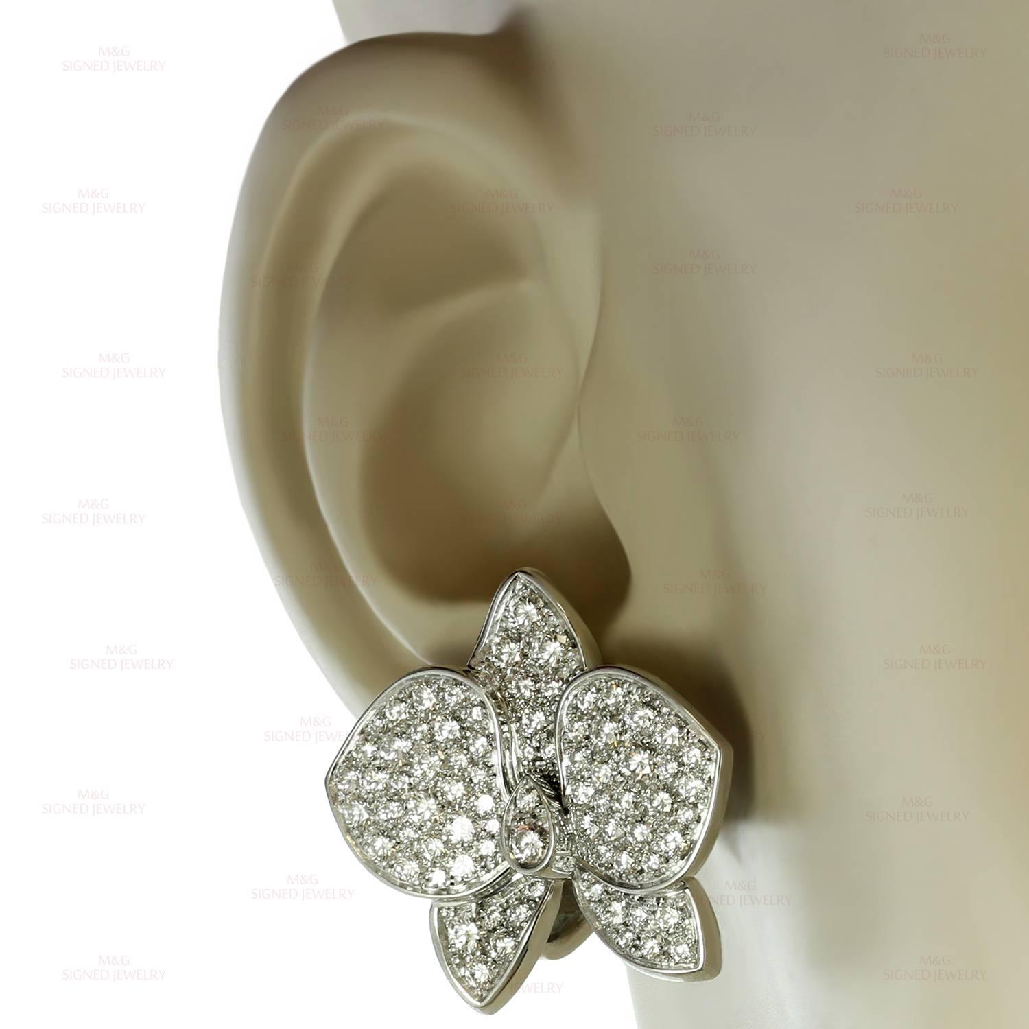 Cartier Caresse D'orchidees Diamond White Gold Large Model Earrings In Excellent Condition In New York, NY