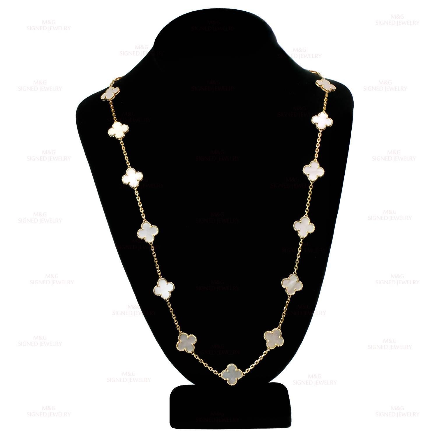 Women's or Men's Van Cleef & Arpels Alhambra Mother-of-Pearl Yellow Gold 20 Motif Necklace