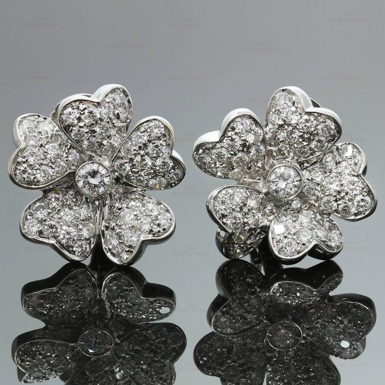 Diamond White Gold Flower Earrings For Sale at 1stDibs
