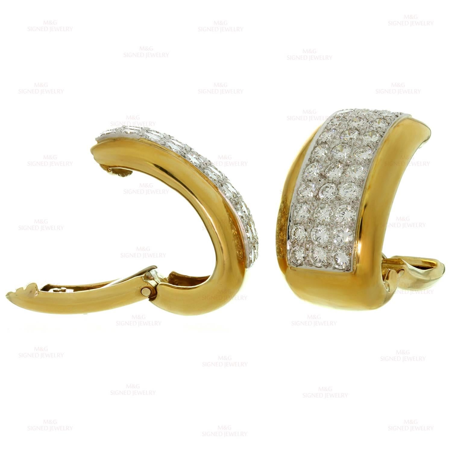 David Webb Diamond Platinum Yellow Gold Clip-On Earrings In Excellent Condition For Sale In New York, NY