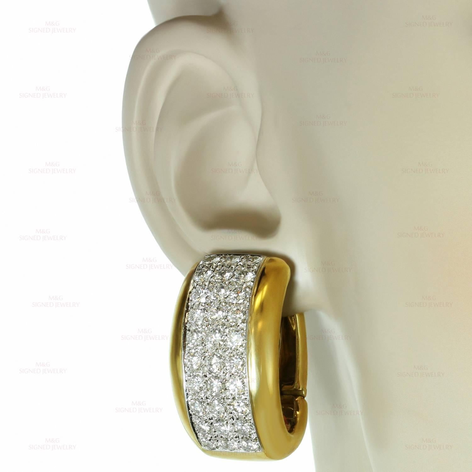 Brilliant Cut David Webb Diamond Platinum Yellow Gold Clip-On Earrings For Sale