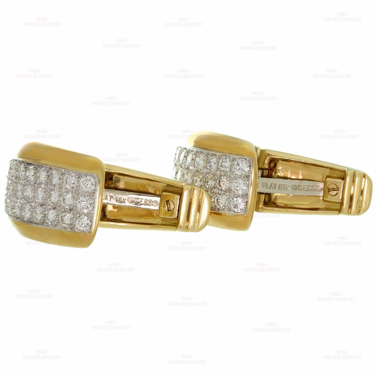 Women's David Webb Diamond Platinum Yellow Gold Clip-On Earrings For Sale
