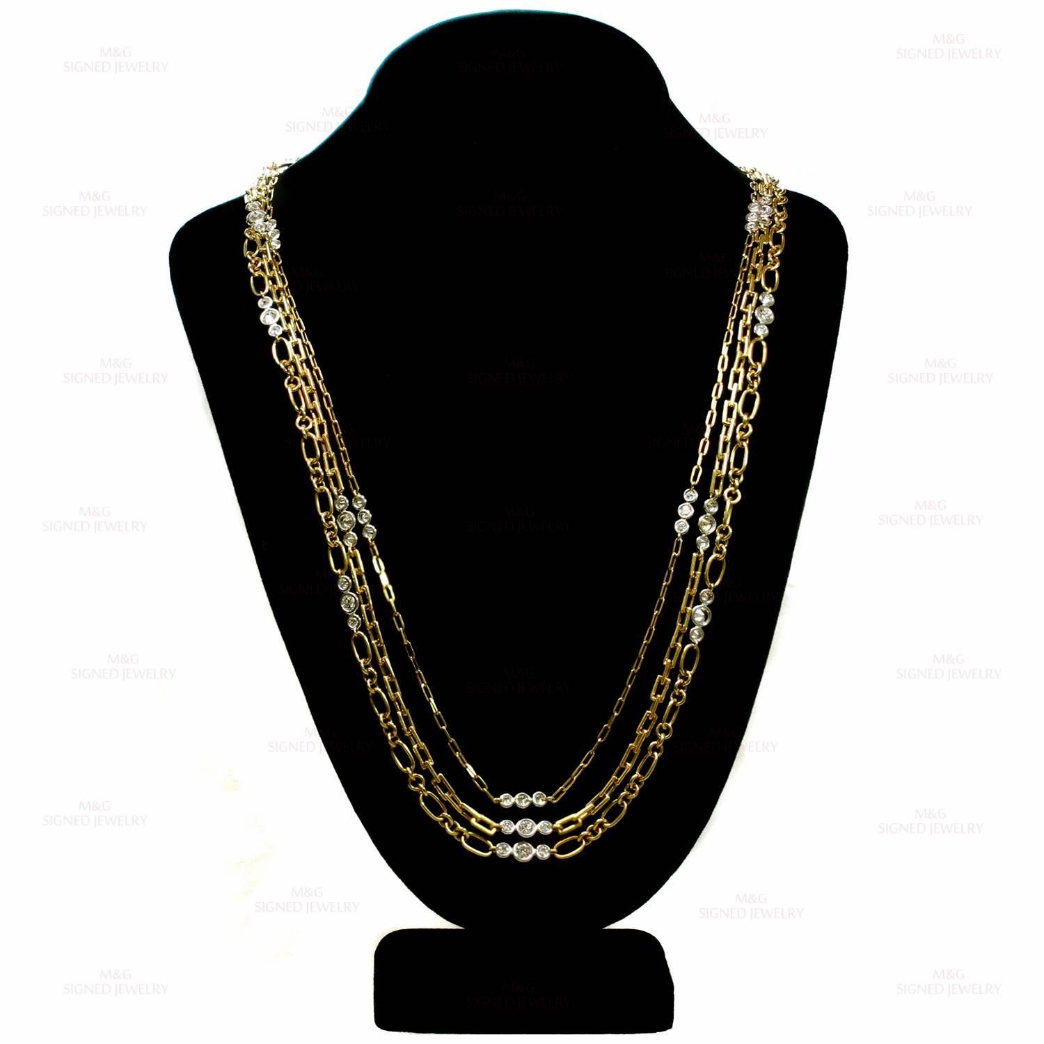 Women's David Webb Diamond Platinum Yellow Gold Long Chain Necklace