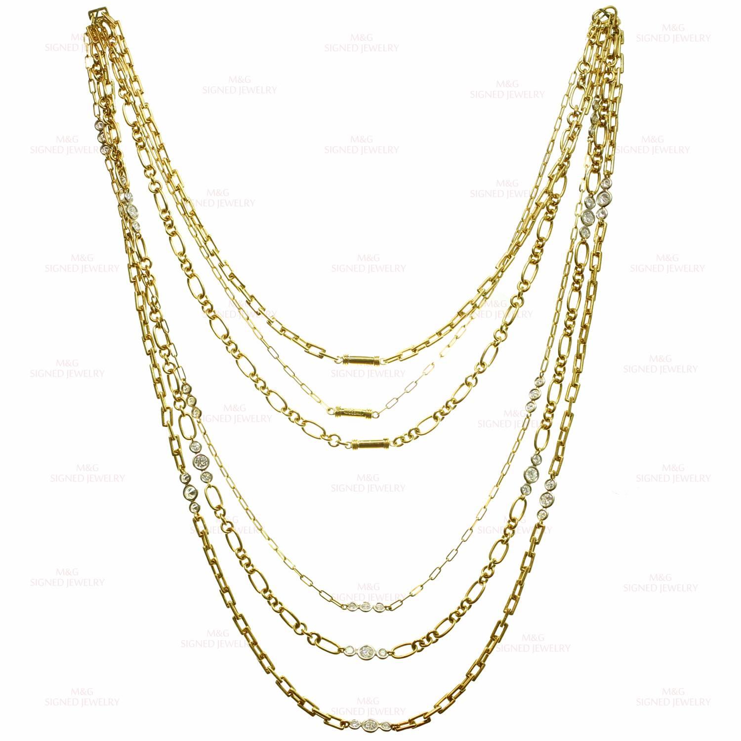 David Webb Diamond Platinum Yellow Gold Long Chain Necklace 1