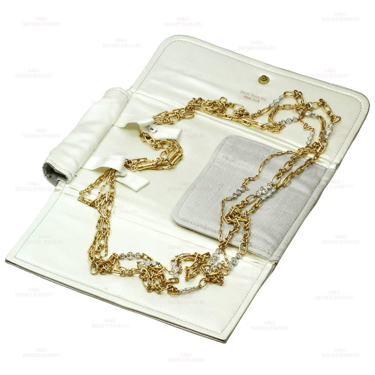 David Webb Diamond Platinum Yellow Gold Long Chain Necklace In Good Condition In New York, NY