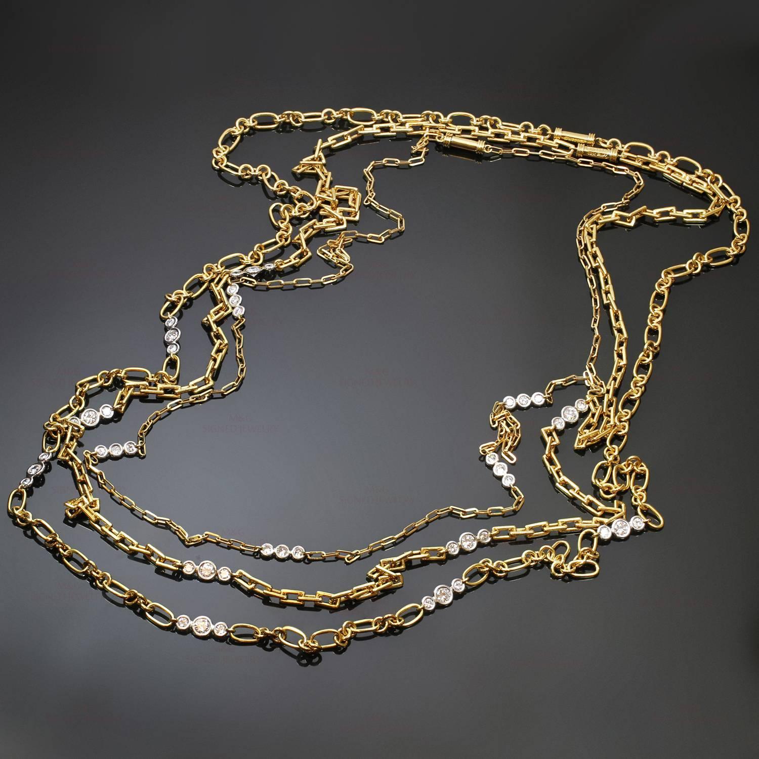 David Webb Diamond Platinum Yellow Gold Long Chain Necklace 4