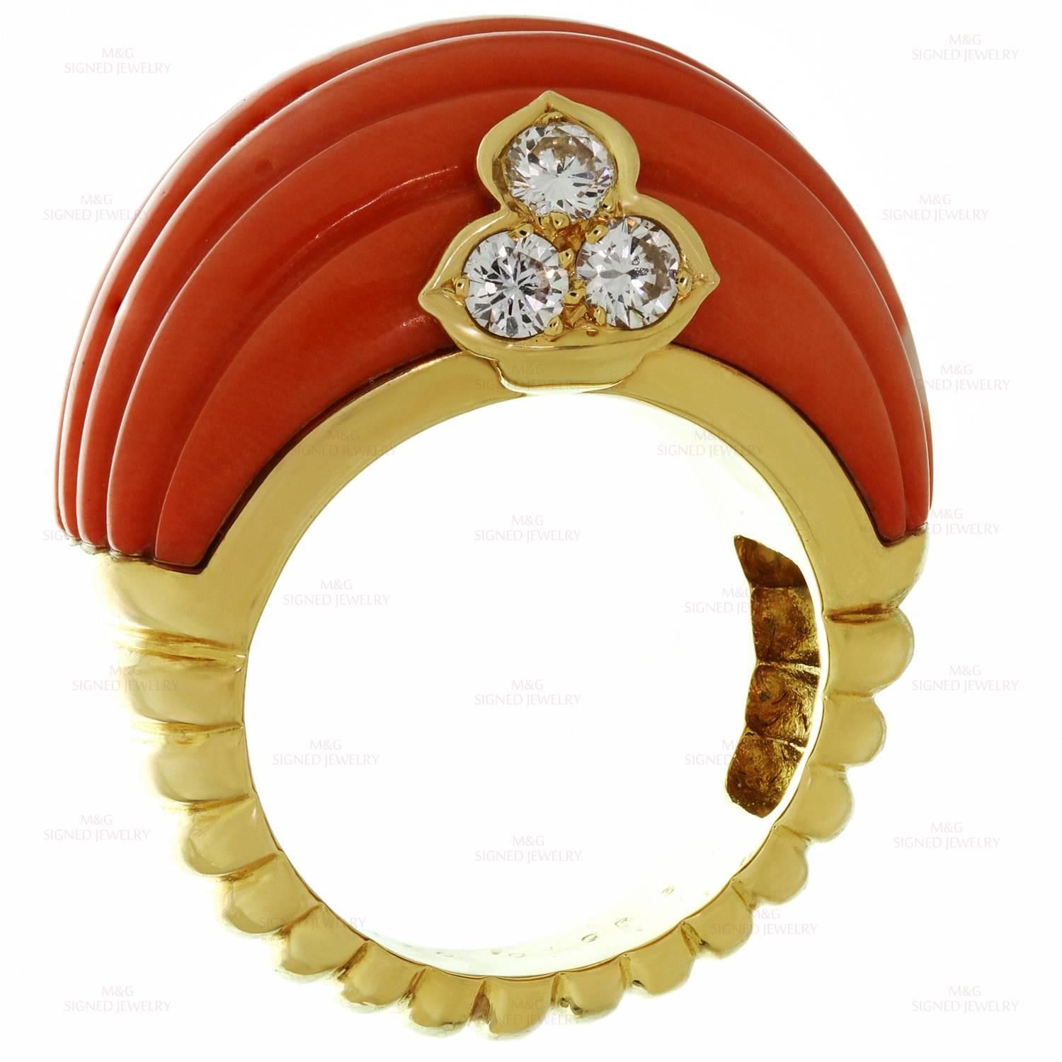 Christian Dior Natural Coral Diamond Yellow Gold Ring 1