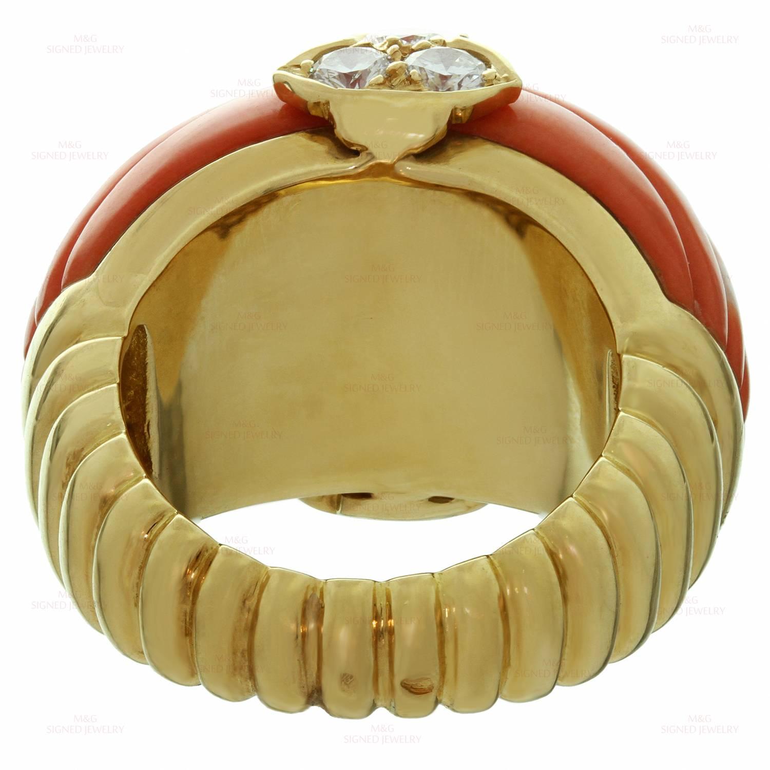 Christian Dior Natural Coral Diamond Yellow Gold Ring 3