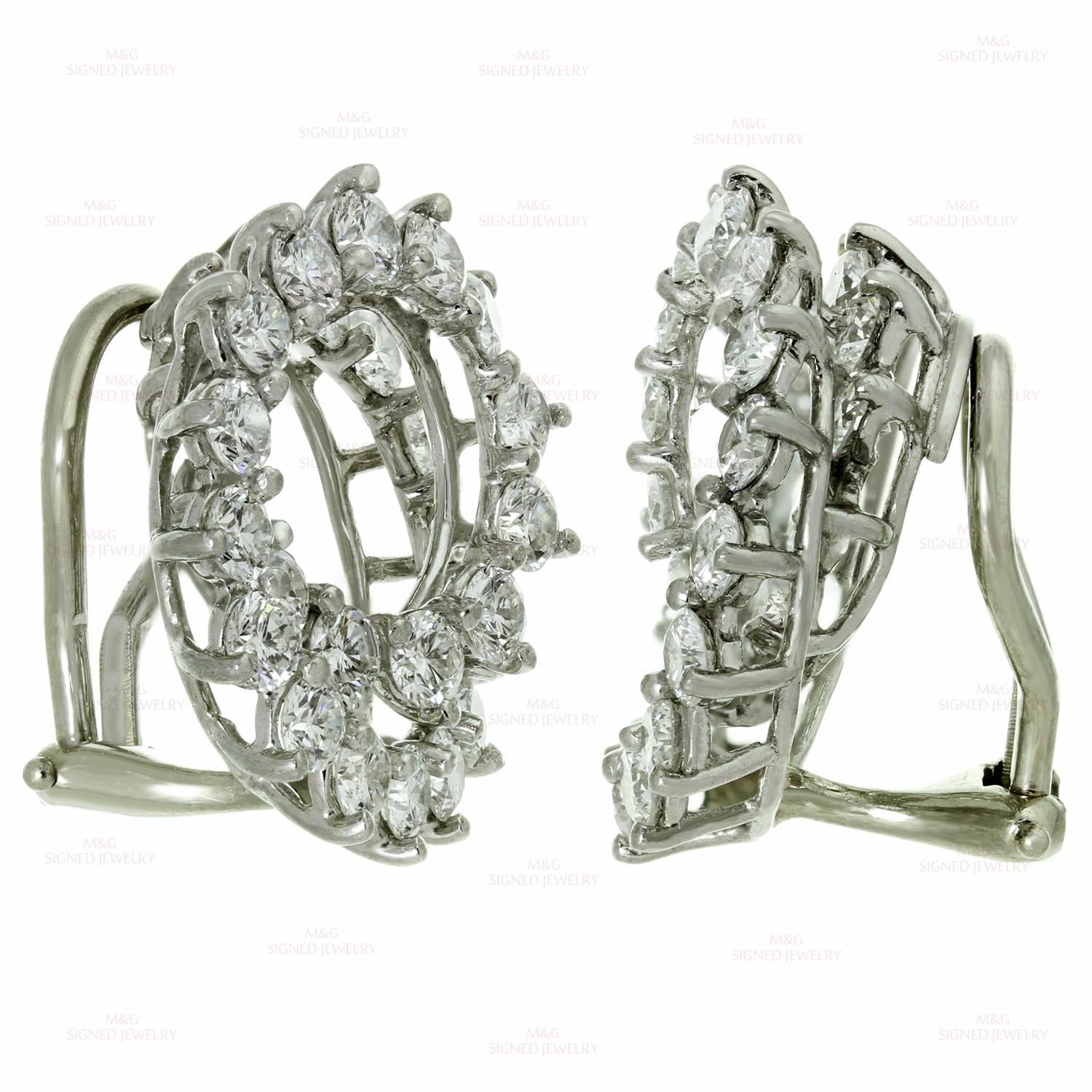 Tiffany & Co. Diamond Platinum Swirl Clip-On Earrings In Excellent Condition In New York, NY