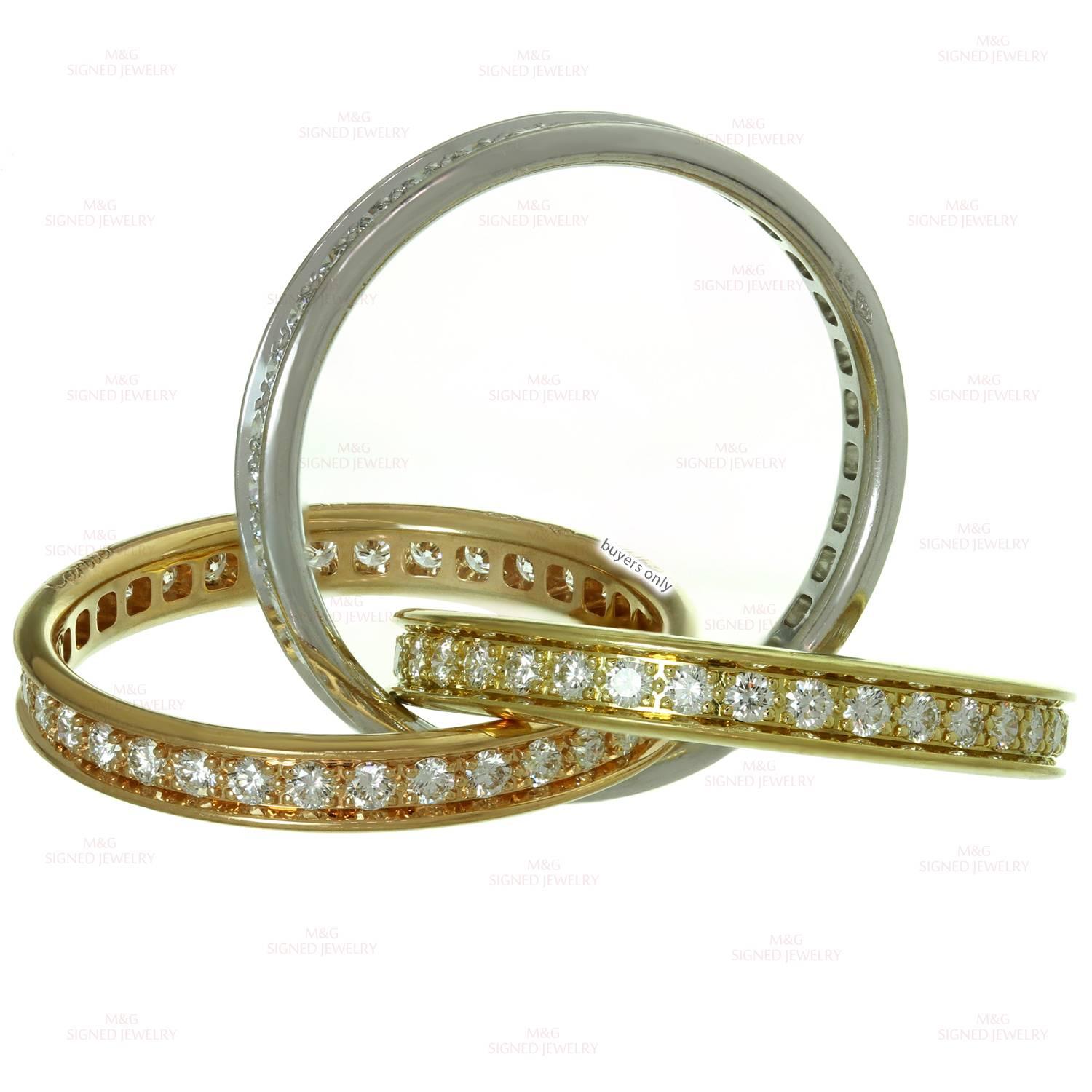 Women's Cartier Trinity Diamond Tricolor Gold Band Ring