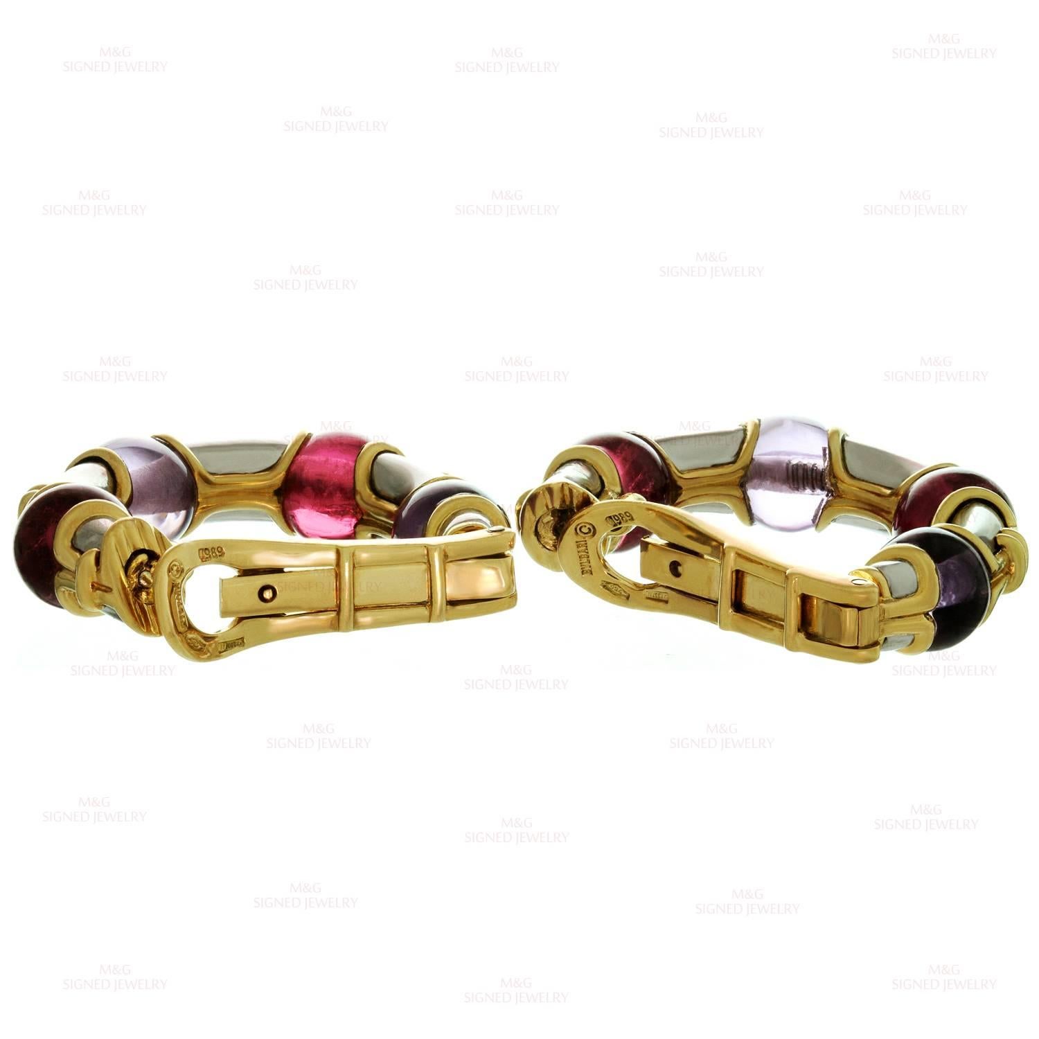 Bulgari Amethyst Pink Tourmaline Two color Gold Clip-On Hoop Earrings 1