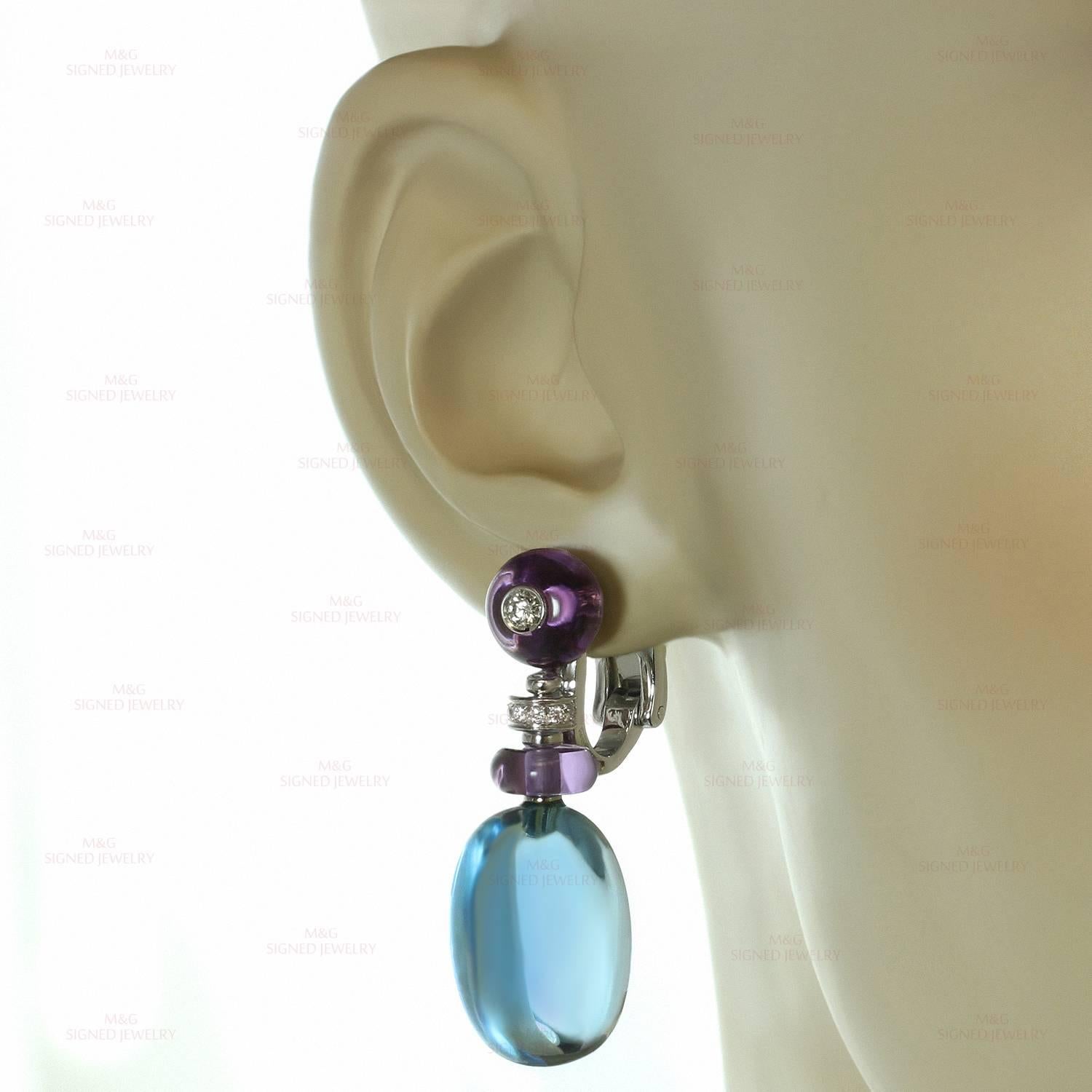 Bulgari Sassi Multi-Color Gemstone White Gold Earrings In Excellent Condition In New York, NY