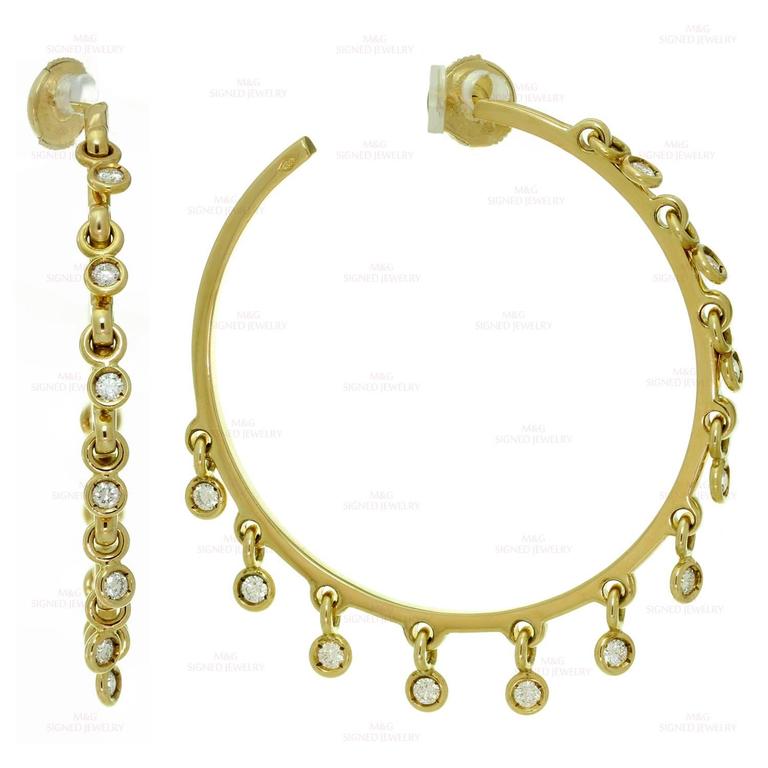 Christian Dior Diamond Yellow Gold Dangle Hoop Earrings at 1stDibs