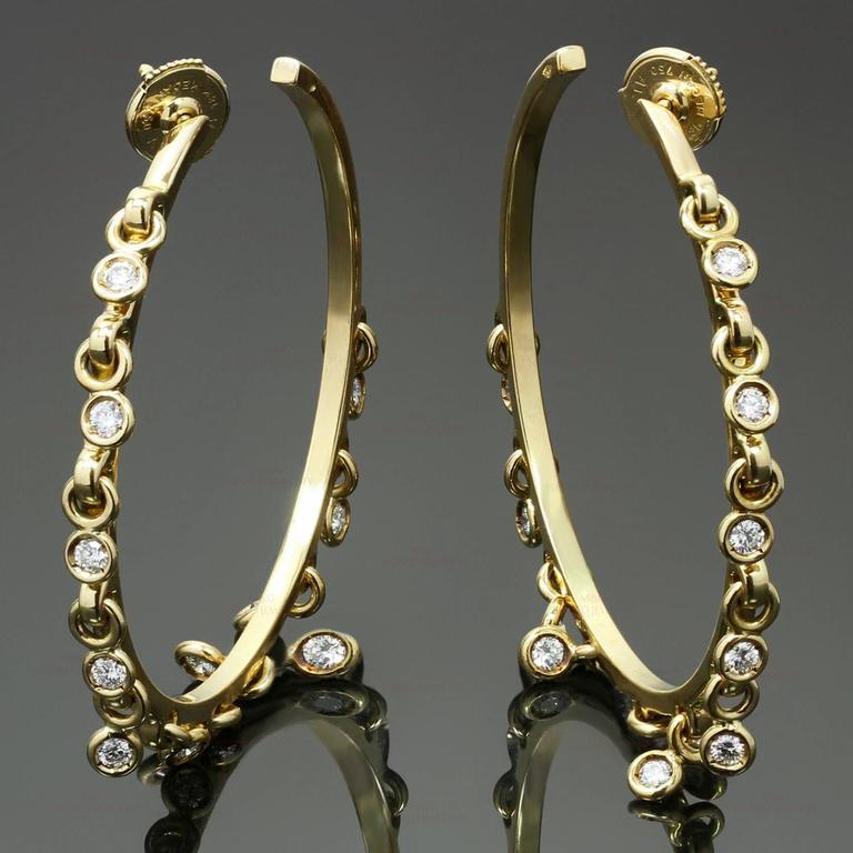 Christian Dior Diamond Yellow Gold Dangle Hoop Earrings at 1stDibs