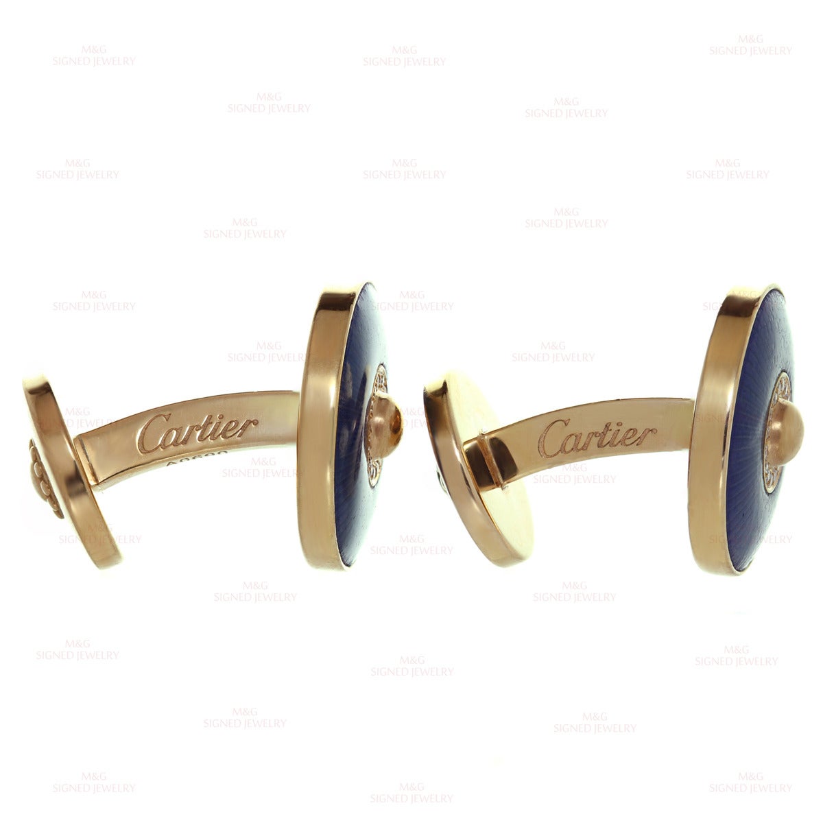 Cartier Sunshade Decor Blue Enamel Diamond Gold Cufflinks Father's Day Gift  In Excellent Condition In New York, NY