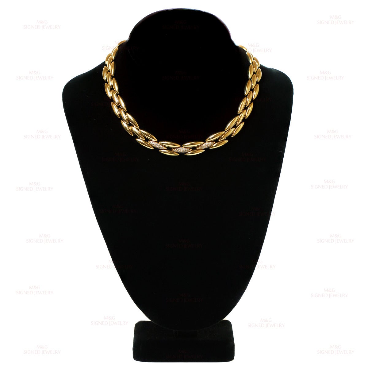 1980s Cartier Gentiane Diamond Gold Link Necklace In Excellent Condition In New York, NY