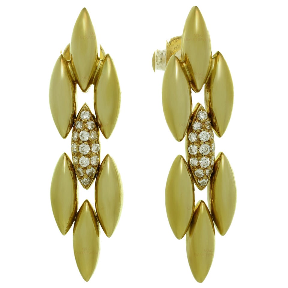 1980s Cartier Gentiane Diamond Gold Earrings at 1stDibs