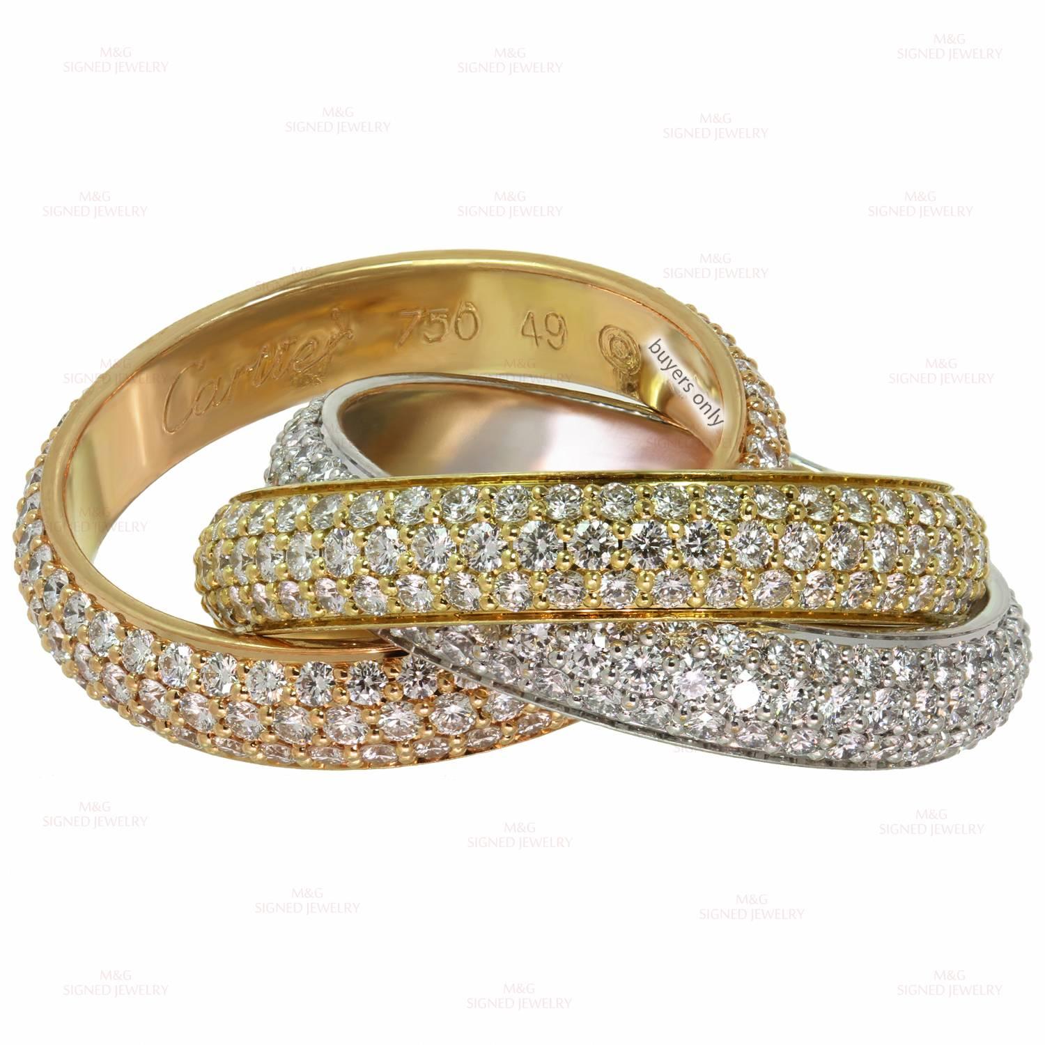 Cartier Trinity Pave Diamond Tri-Color Gold Band Ring 1
