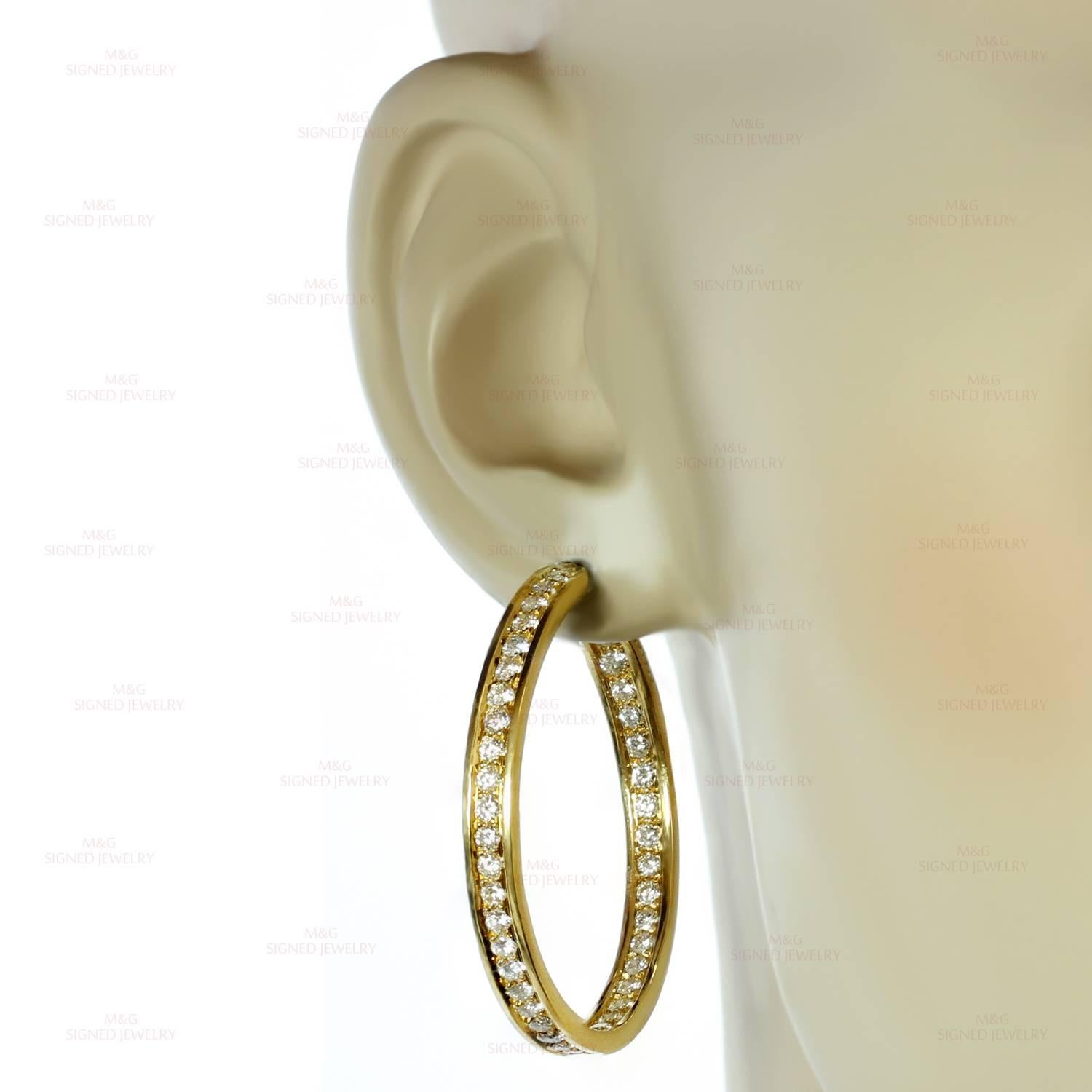 Cartier Inside Out Diamond Yellow Gold Hoop Large Earrings In Excellent Condition In New York, NY