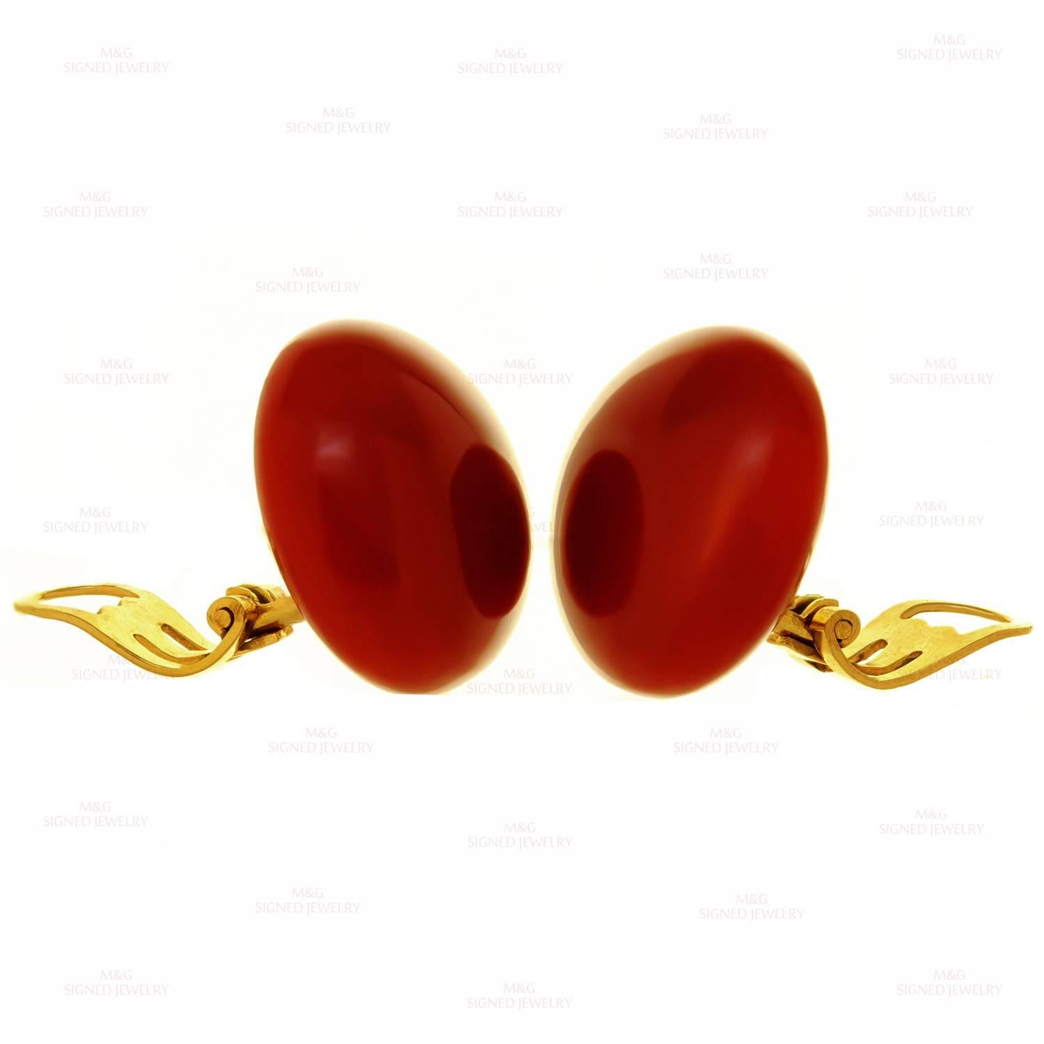 Women's Perinetti di Magnea Ettore Oxblood Coral Yellow Gold Clip-On Earrings 