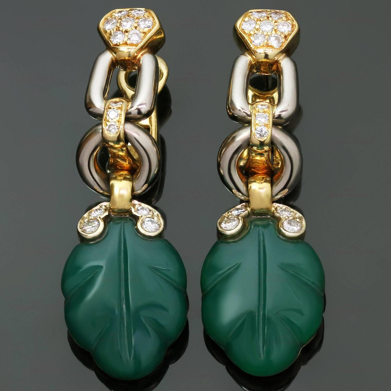 Cartier Green Onyx Diamond Yellow and White Gold Earrings 1