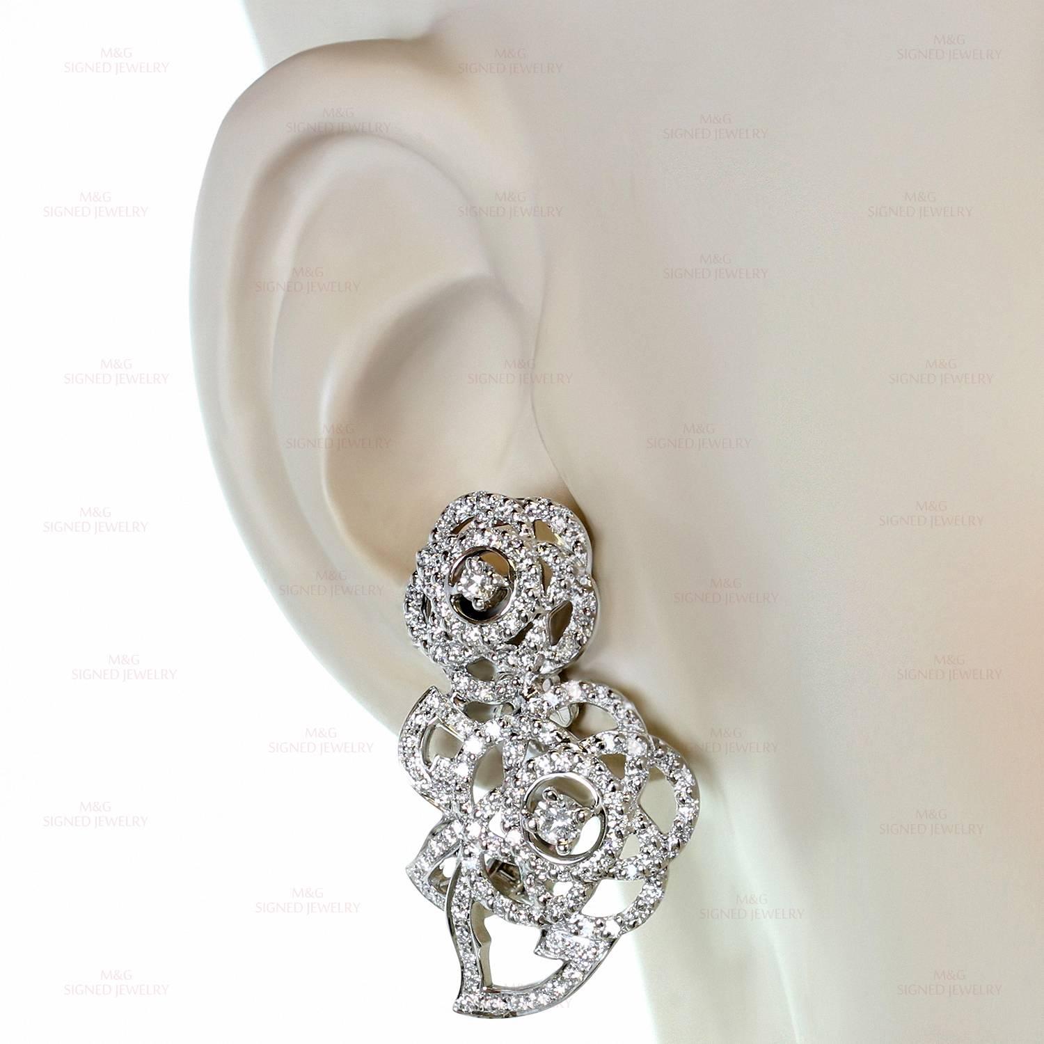 Chanel Double Camelia Diamond White Gold Earrings In Excellent Condition In New York, NY