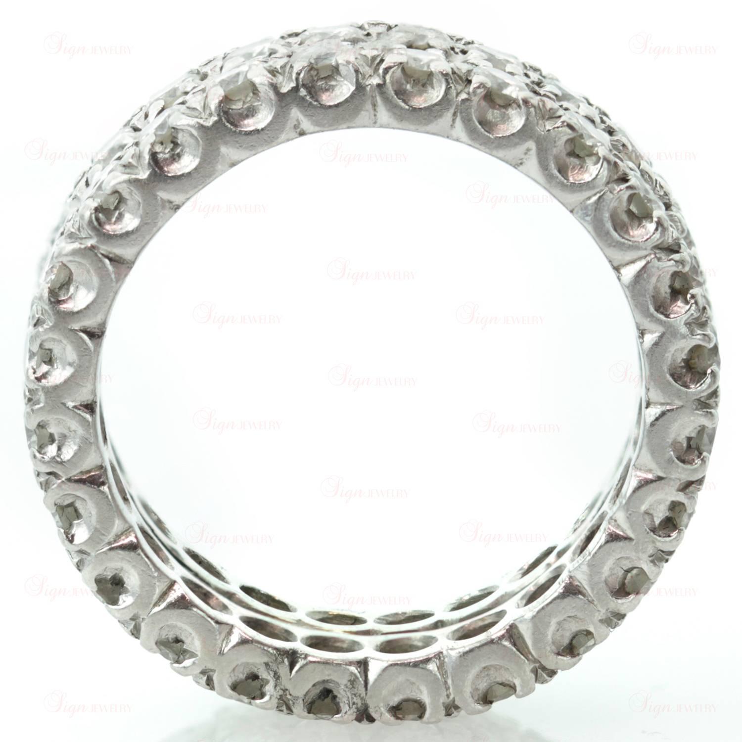 Taglio brillante Anello con diamante e platino a due file per l'eternità in vendita