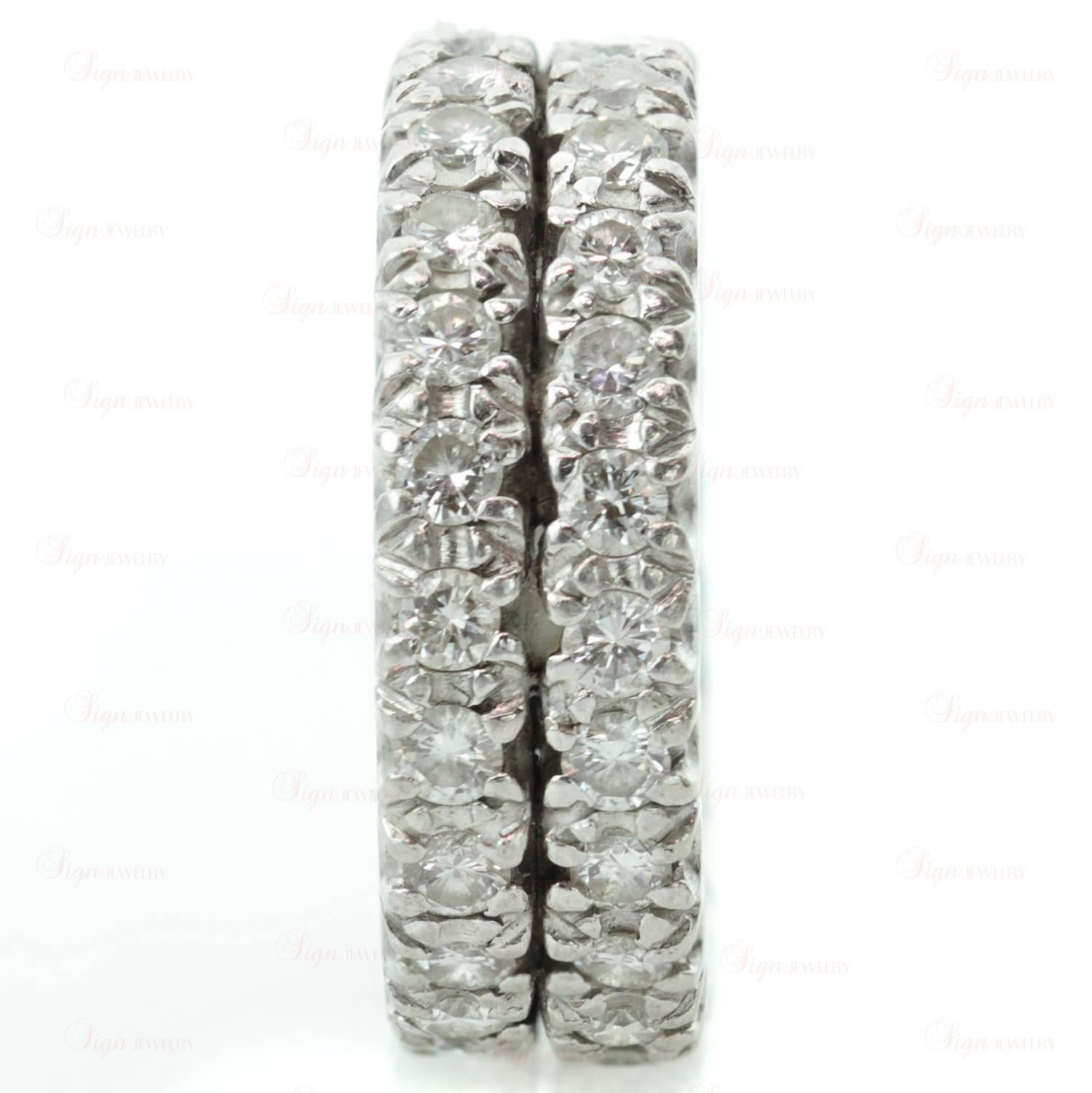 Diamond Platinum Two-Row Eternity Wedding Band Ring In Excellent Condition For Sale In New York, NY