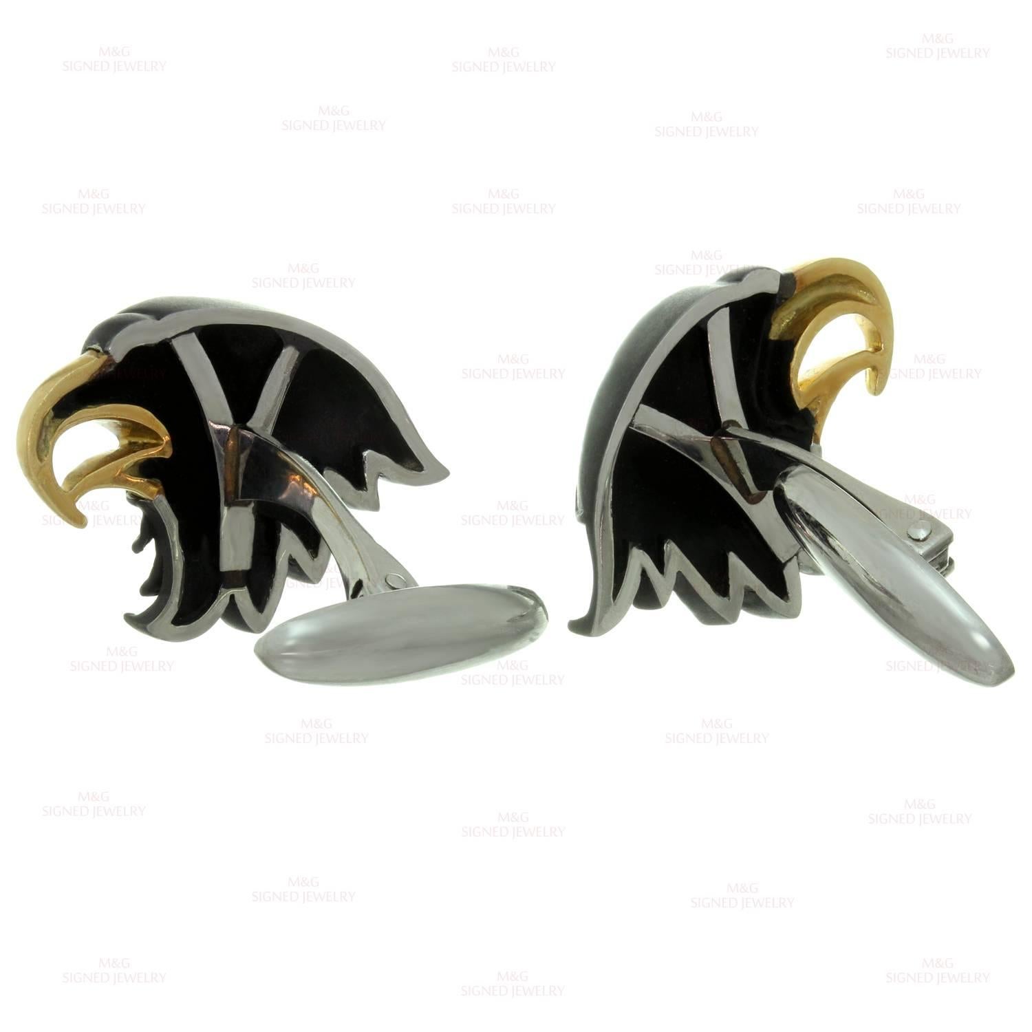 Men's Carrera y Carrera Eagle Ruby White Yellow Gold Cufflinks For Sale