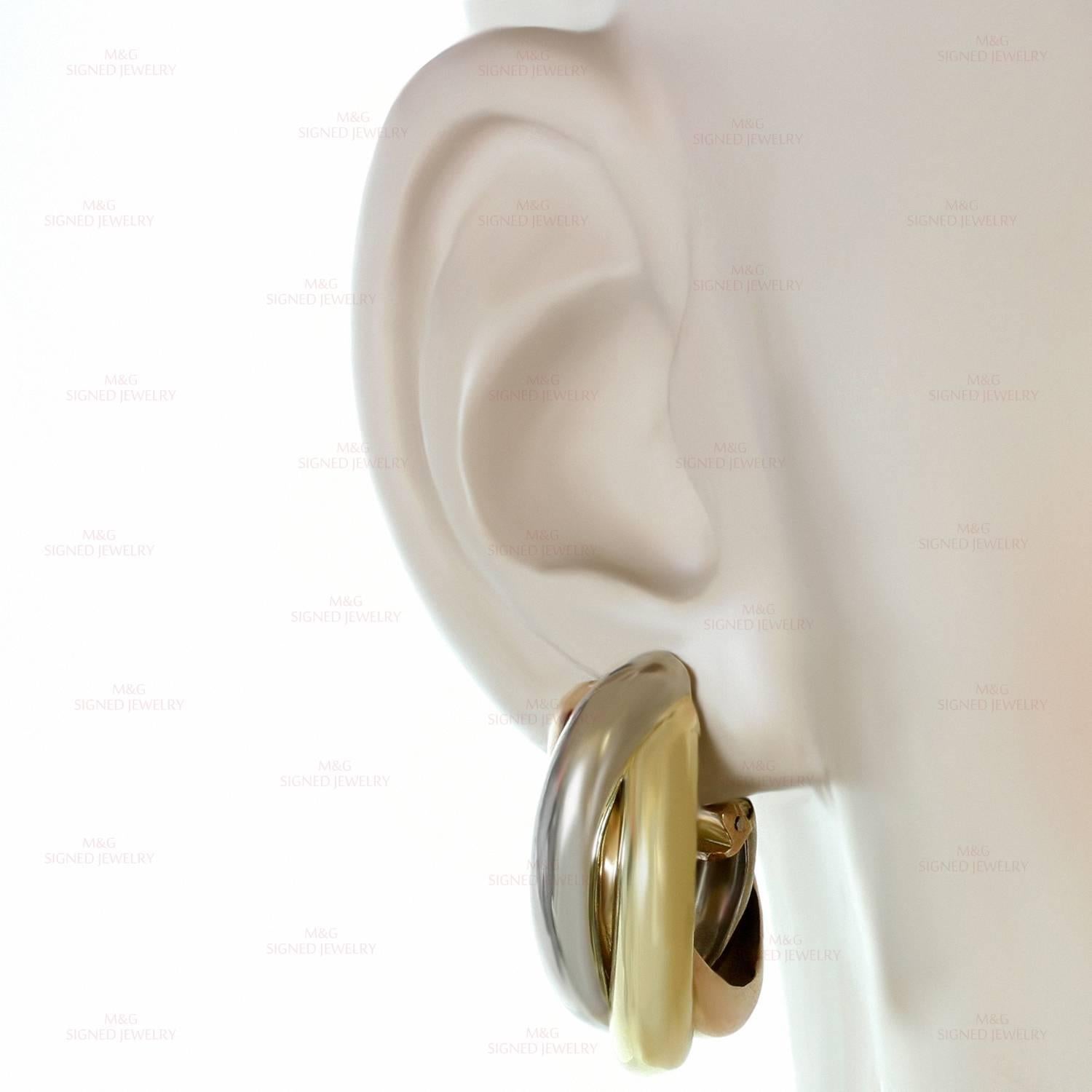 Cartier Trinity Tri-Gold Large Model Wrap Earrings In Excellent Condition In New York, NY