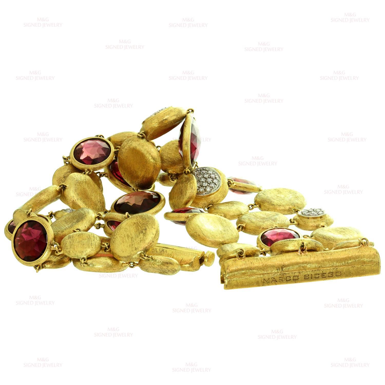 Marco Bicego Jaipur Diamant-Granat-Armband aus 18 Karat Gelbgold, dreireihig Damen im Angebot