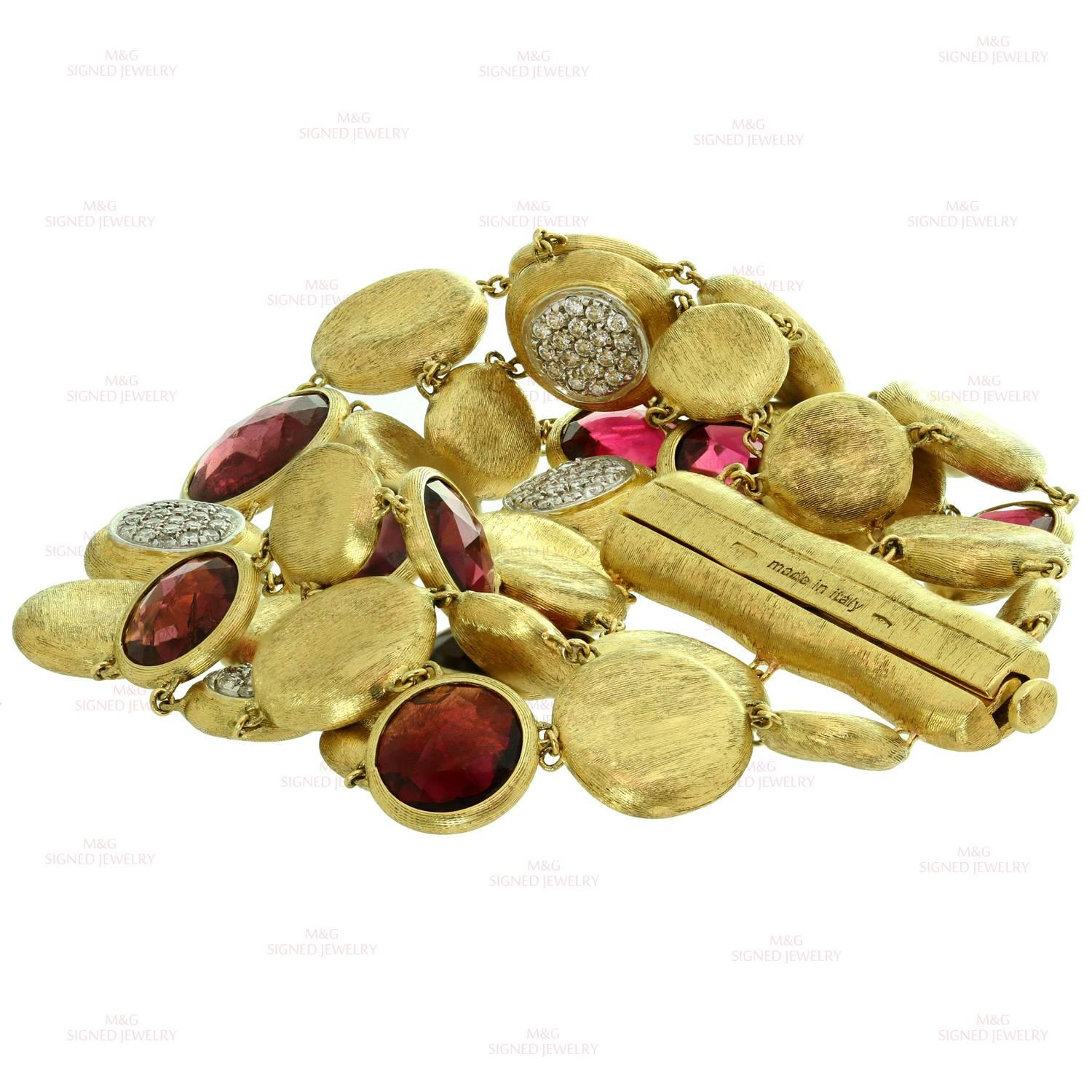 Octagon Cut Marco Bicego Jaipur Diamond Garnet 18 Karat Yellow Gold Three-Row Bracelet For Sale